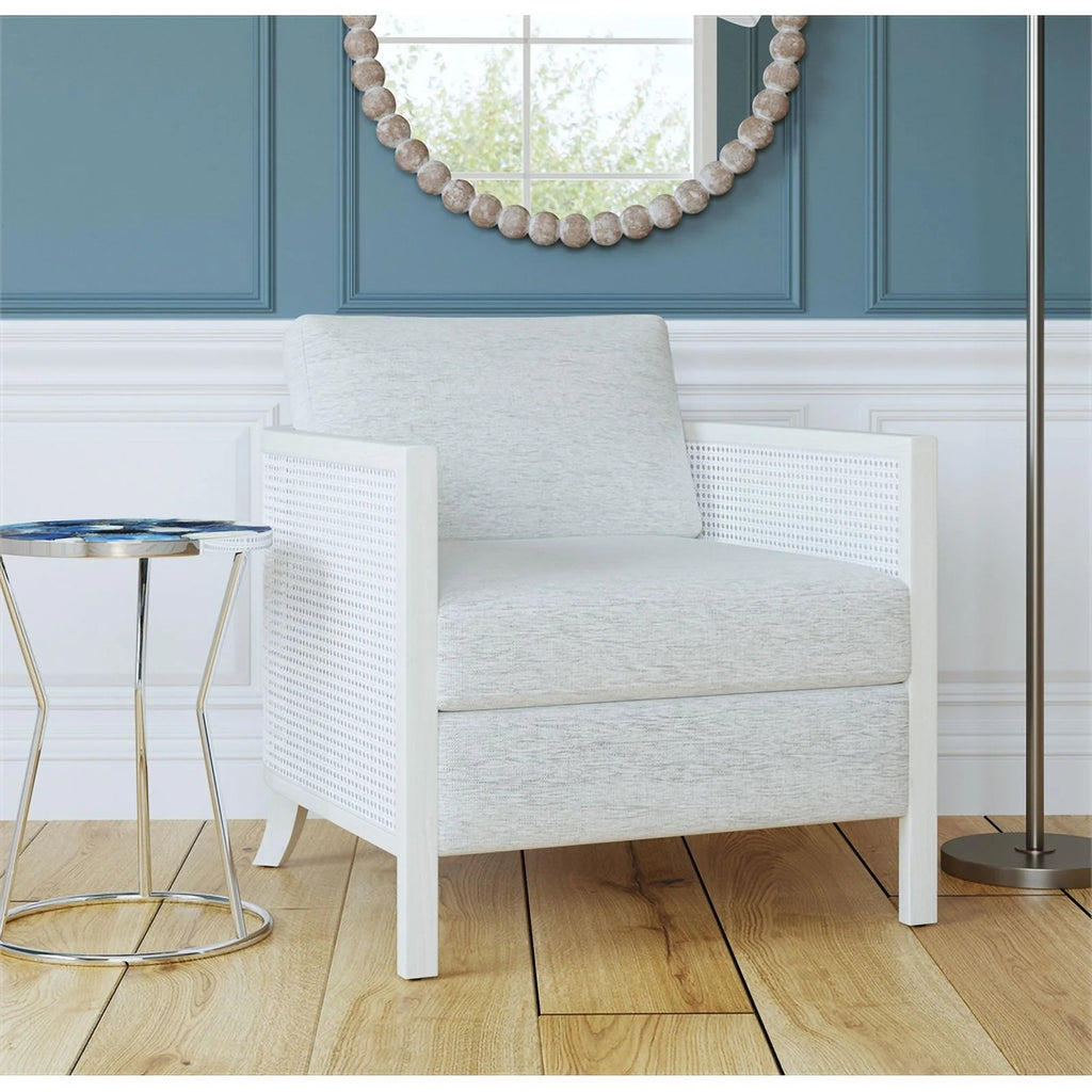 Hand Brushed White Wood and Fabric Accent Chair W290825