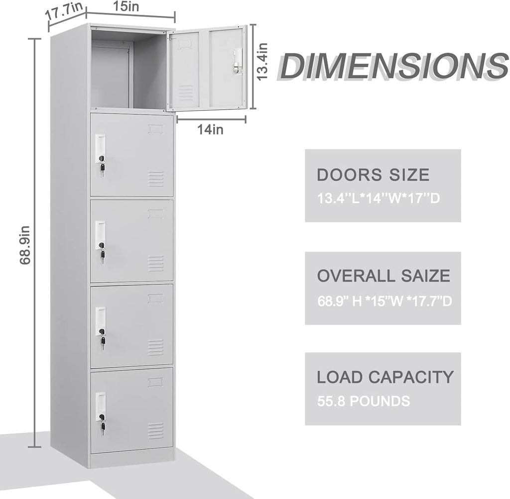 5 Door Light Gray Metal Locker Cabinet C28444