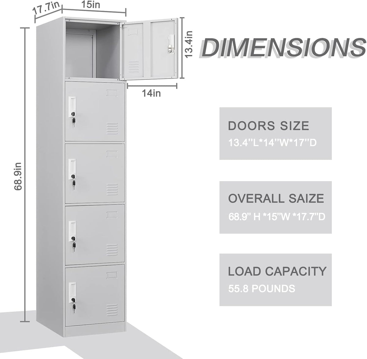 5 Door Light Gray Metal Locker Cabinet C28444