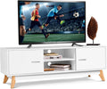 White Wooden TV Stand with 2 Storage Cabinets & 2 Open Shelves N9775