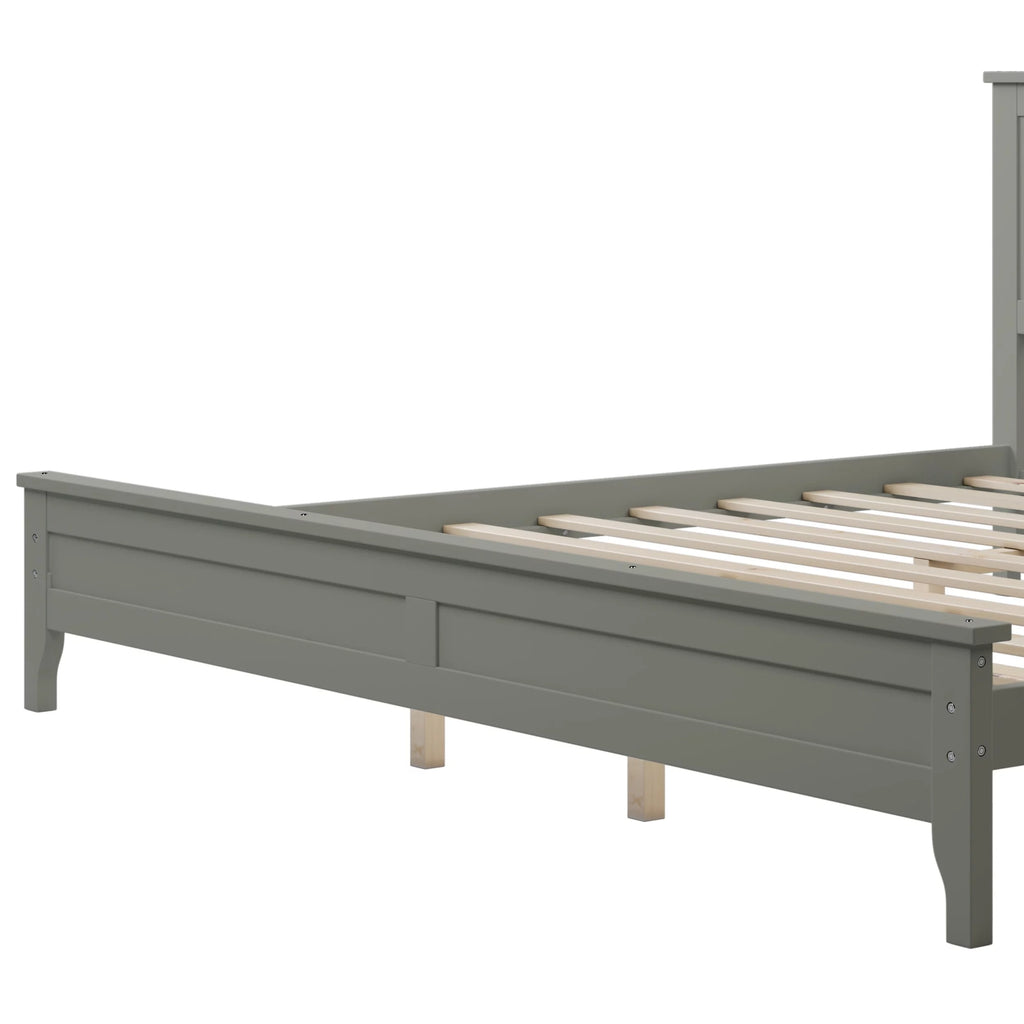 King Size Grey Solid Wood Platform Bed Frame with Headboard X130589