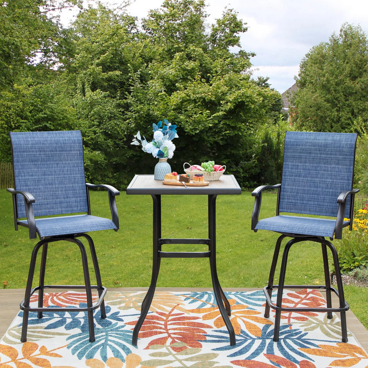 3 Pieces Outdoor Swivel Bar Stool Bistro Set Y720