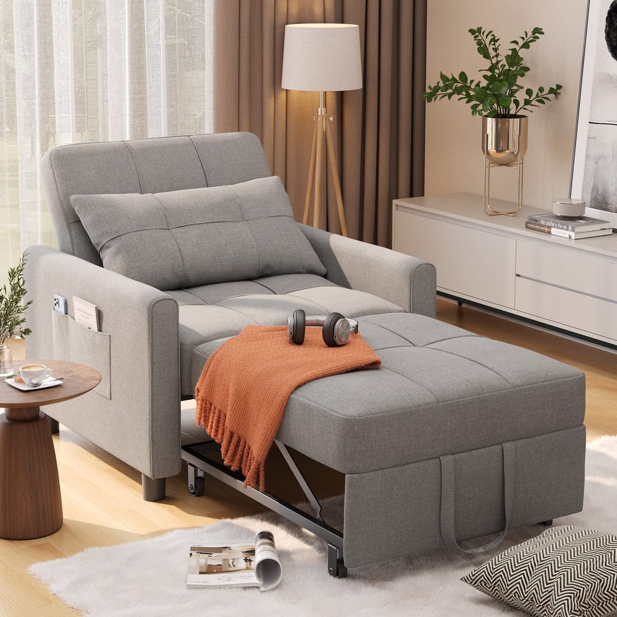 Grey 3 in 1 Convertible Sofa Bed Chair Z5536