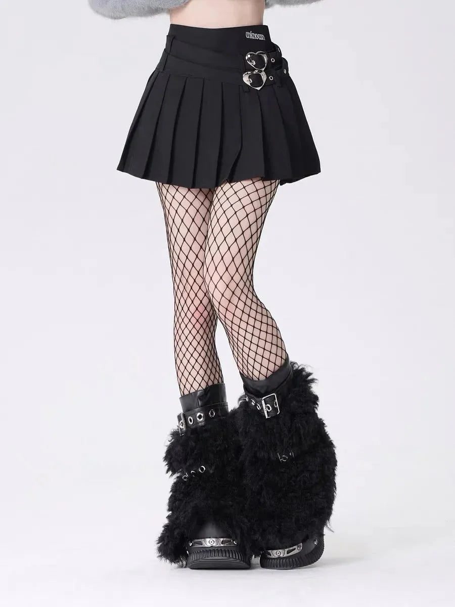 Pleated Heart Buckle Skirt N900