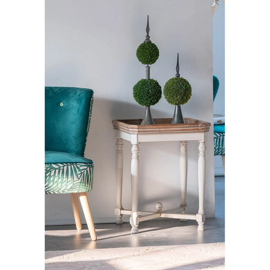 Aged White Square Side Table E7351