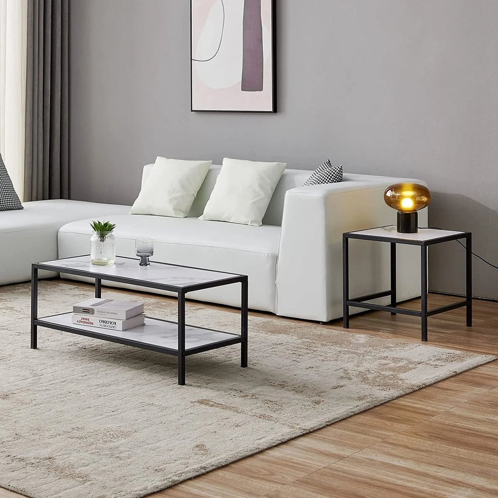 Marble Color Top Nesting Coffee Table Set with Metal Frame K757