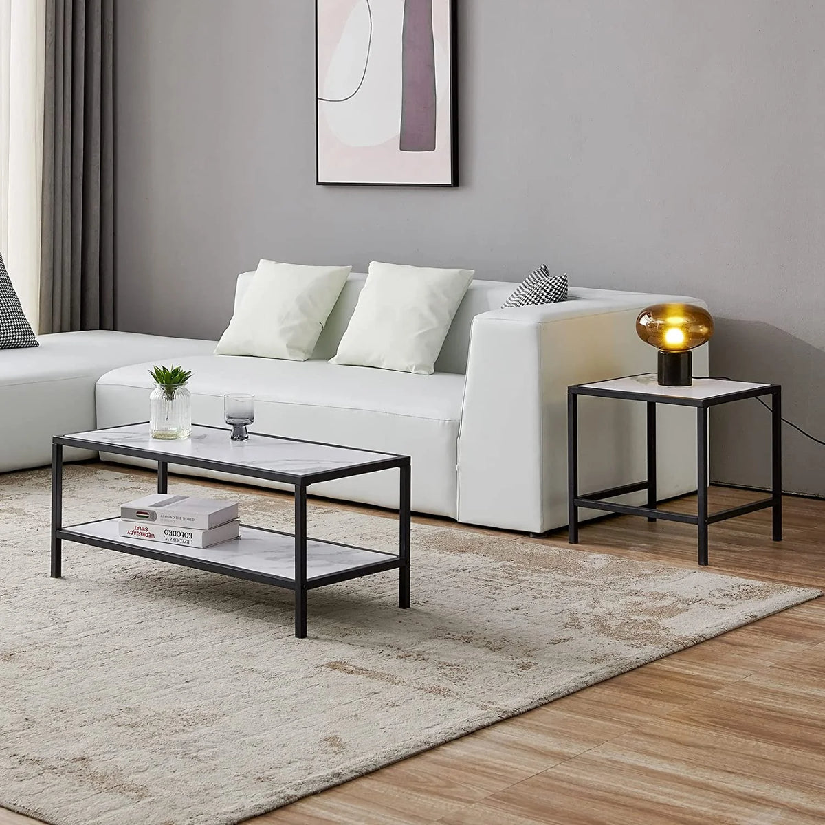 Marble Color Top Nesting Coffee Table Set with Metal Frame K757