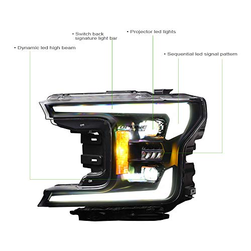 Compatible With 2018-2020 Ford F150 Black Full LED Projector Headlights P66226