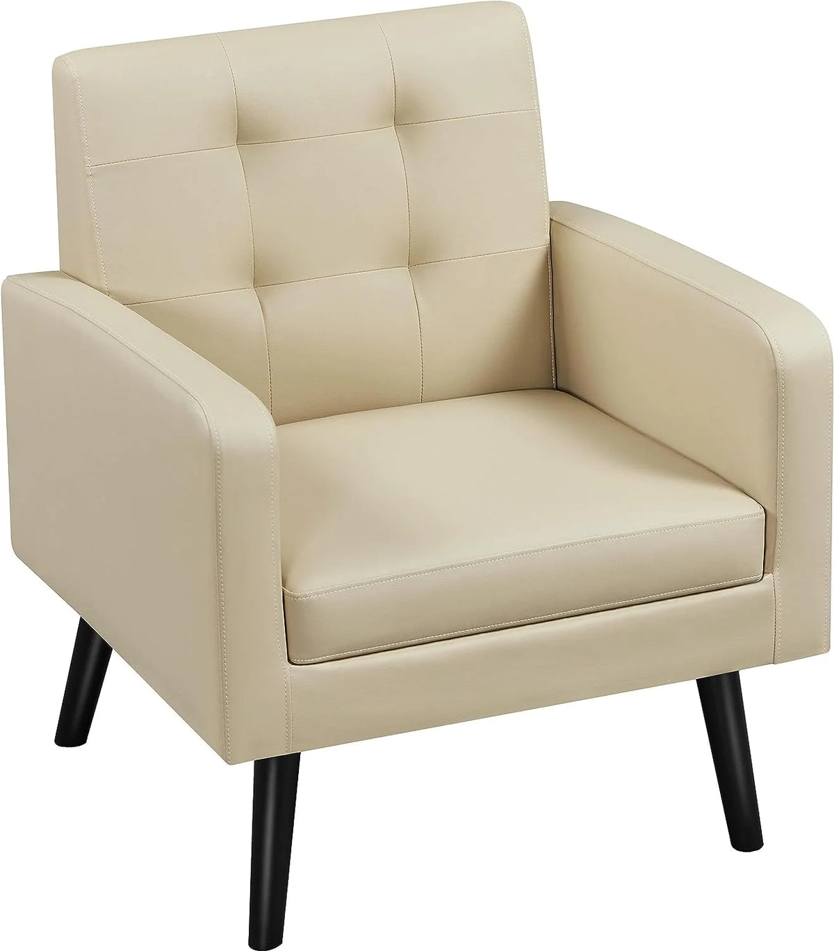 Beige PU Leather Tufted Accent Chair with Wood Legs K176