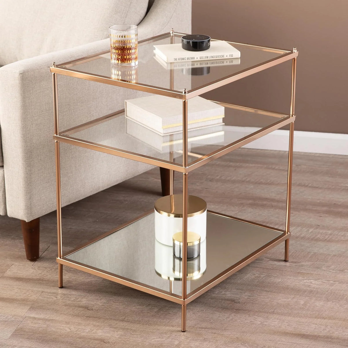 Mirrored 3-Tier Side Table Y5365