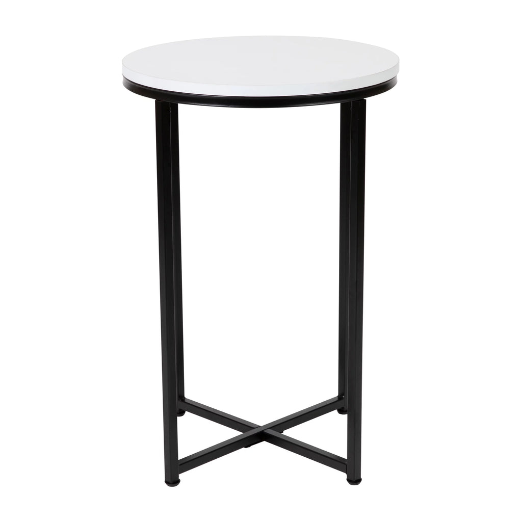 Modern End Table with Black Metal Frame and White Laminate Top L2478
