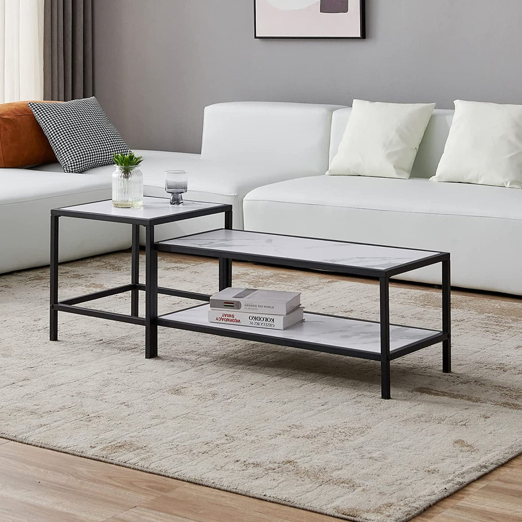 Marble Color Top Nesting Coffee Table Set with Metal Frame K757