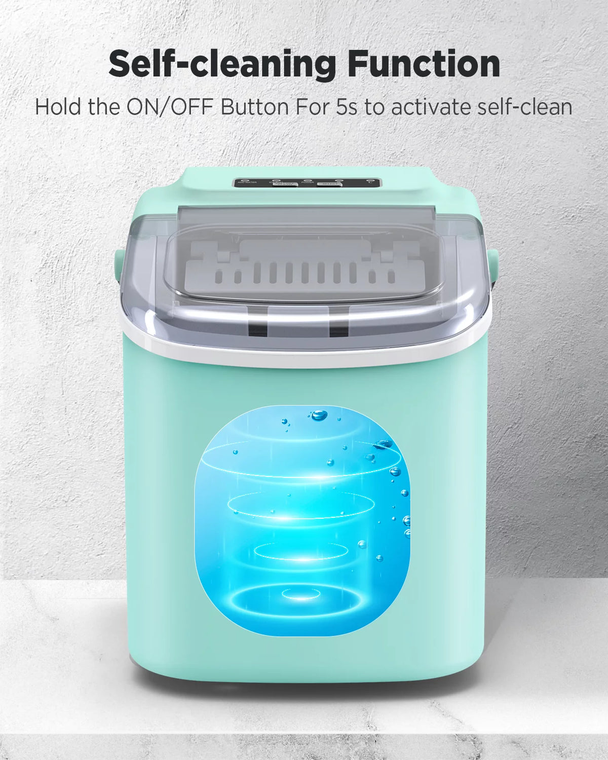 Countertop Ice Maker with Handle, 9 Cubes/6 Mins, 26lbs/24Hrs, Self-Cleaning, Ice Scoop and Basket, 2 Sizes of Bullet Ice, Green B32115