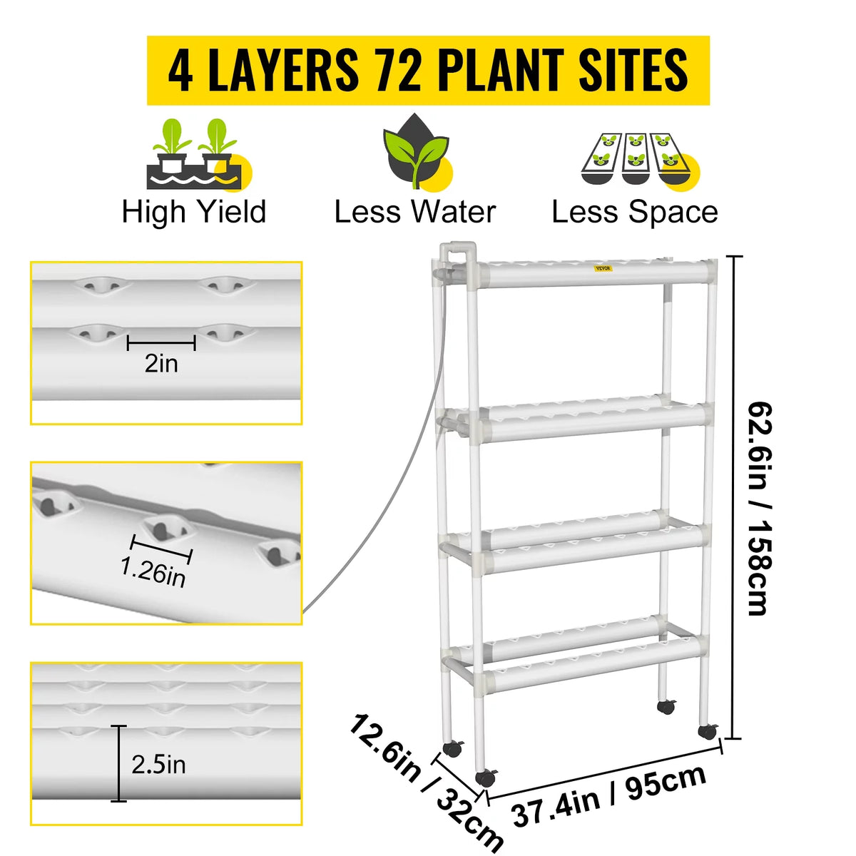 72 Plant Sites 4 Layers 8 Pipes Hydroponic Grow Kit L445