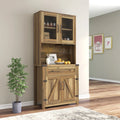 Farmhouse Kitchen Hutch Storage Cabinet with Glass Rack, Drawers, Adjustable Shelves S518334