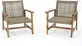 Natural Stained Grey Wicker Club Chairs with Acacia Wood Frame, 2-Pcs Set M655