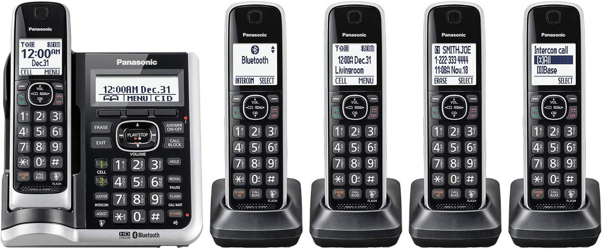 Black Cordless Phone System with 5 Handsets J68668