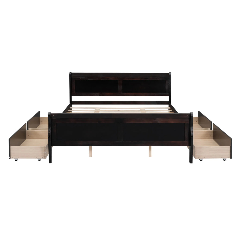 Queen Size Wood Platform Bed with 4 Drawers H12667