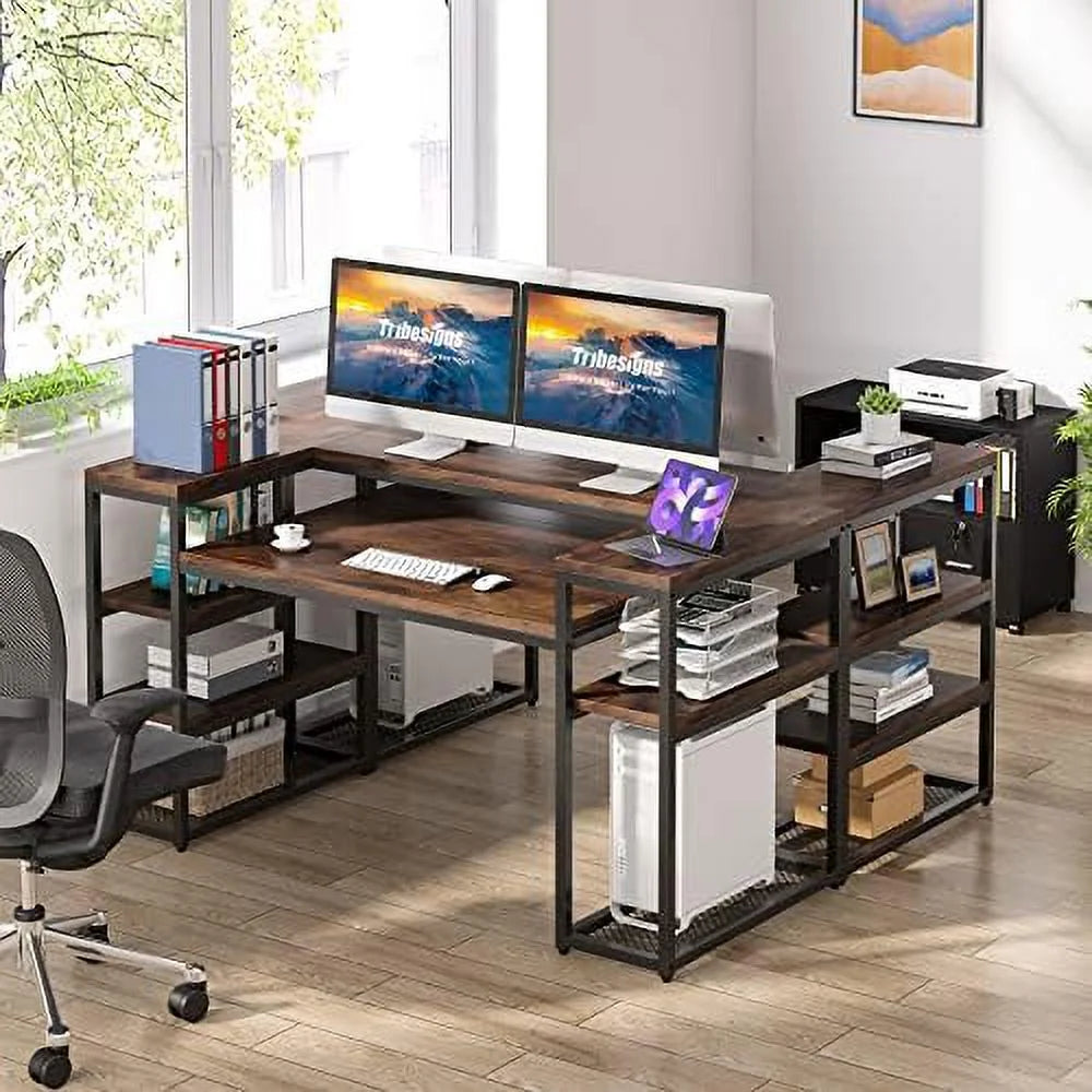 Brown Computer Desk with Monitor Shelf and CPU Stand C19433