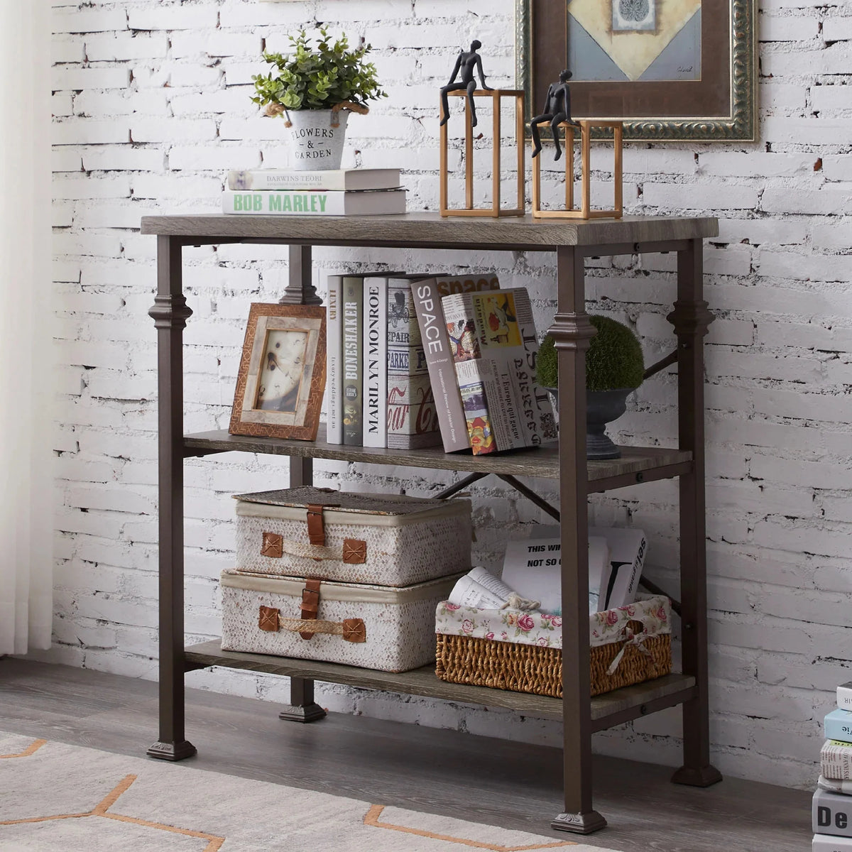 3-Tier Rustic Industrial Bookshelf K91877