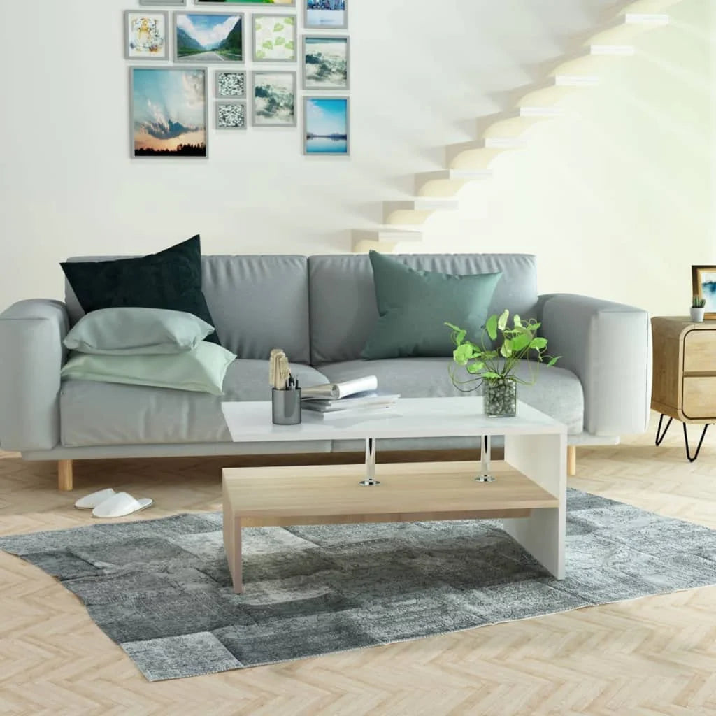 Oak and White Engineered Wood Coffee Table J3891
