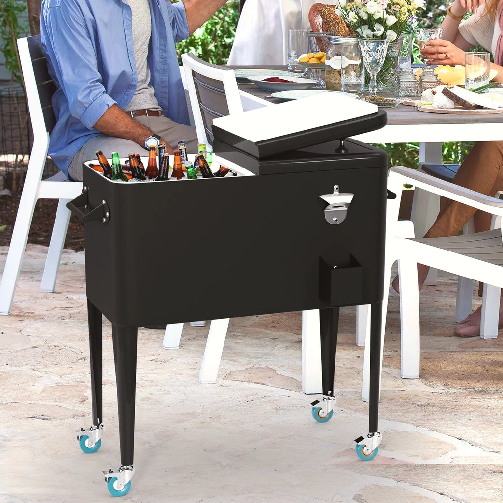 80 Quart Rolling Ice Cooler with Wheels and Bottle Opener Y204453