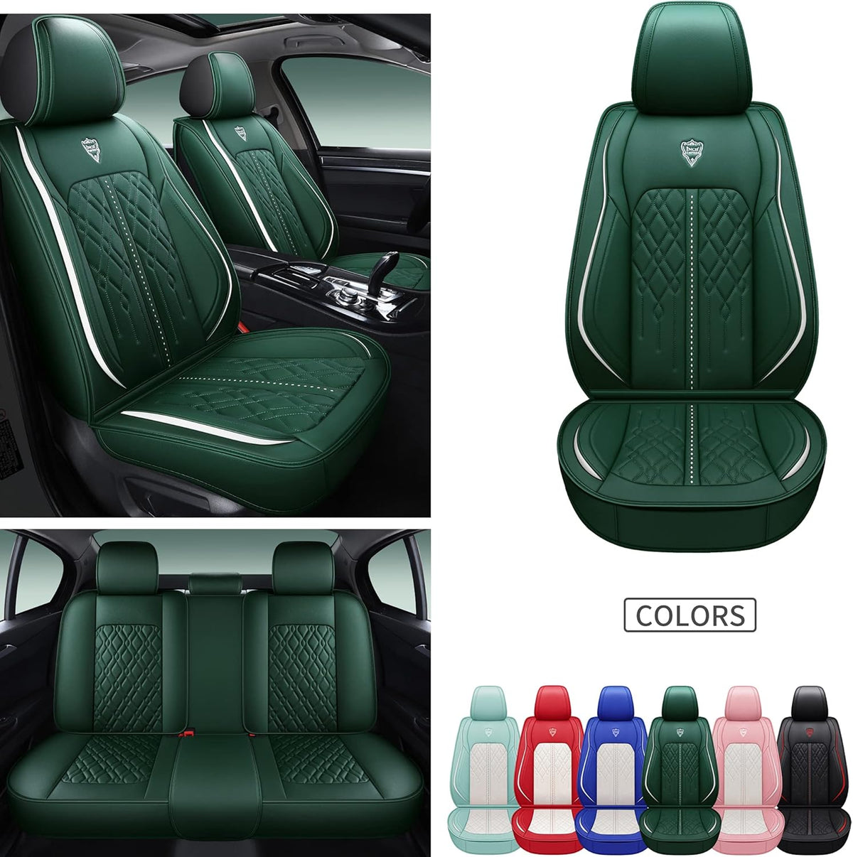 Pink White Synthetic Leather 5 Seats Car Seat Cover E8360