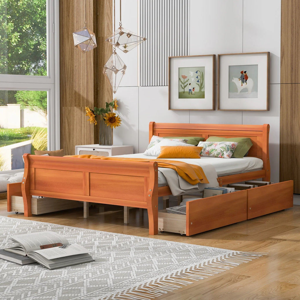 Queen Size Wood Platform Bed with 4 Drawers H12667
