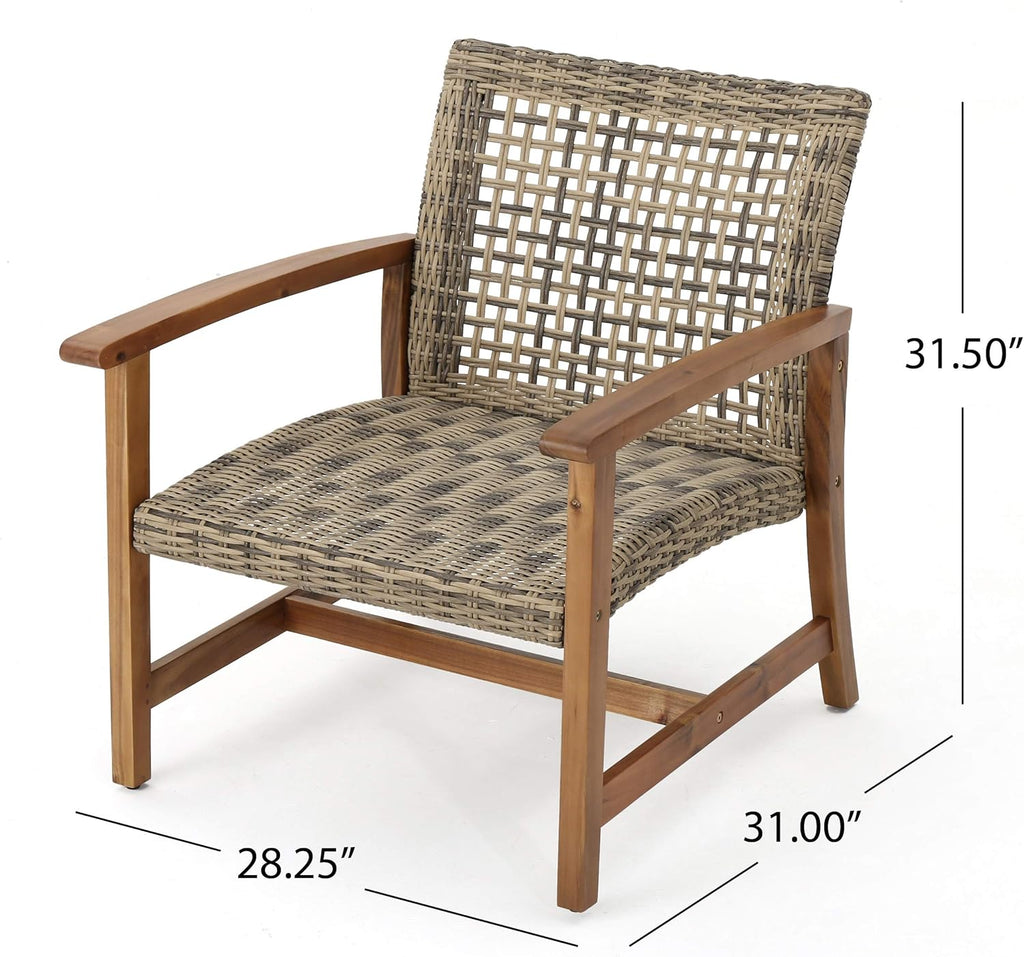 Natural Stained Grey Wicker Club Chairs with Acacia Wood Frame, 2-Pcs Set M655