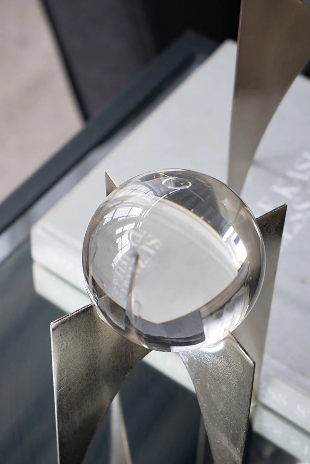 Silver Crystal Ball Statues with Stand 2ct D860387