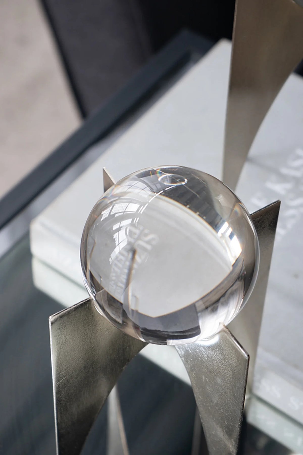 Silver Crystal Ball Statues with Stand 2ct D860387