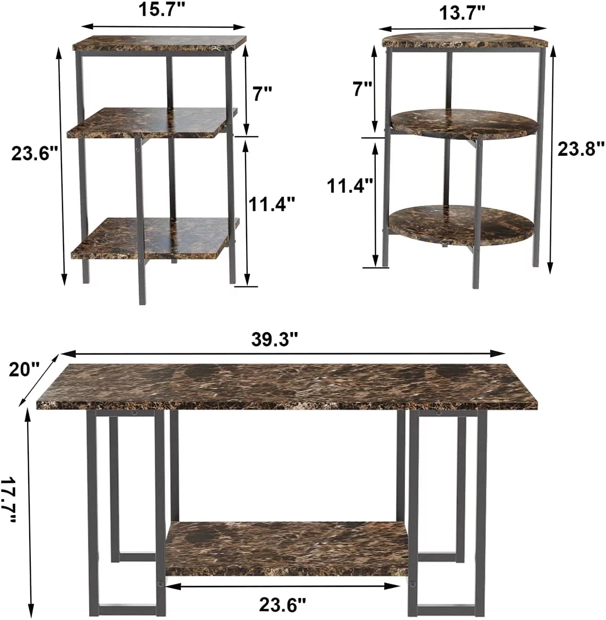 Faux Marble Coffee Table Set of 3 with Metal Legs Y243130