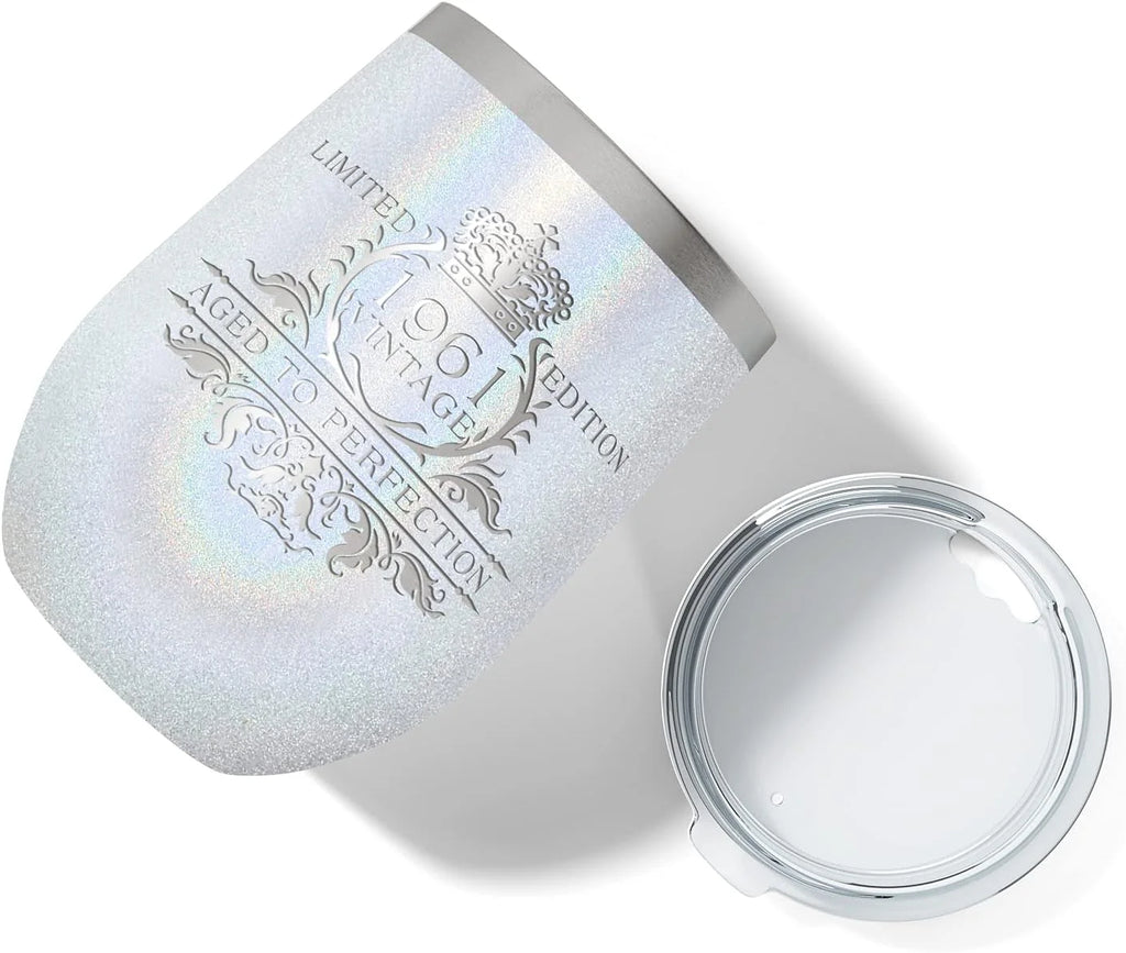 12 Oz White Glitter Wine W273