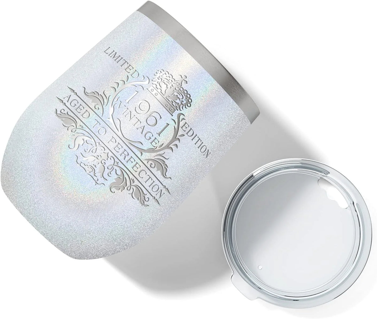 12 Oz White Glitter Wine W273