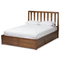 Queen Spindle Storage Platform Bed in Walnut Brown I649