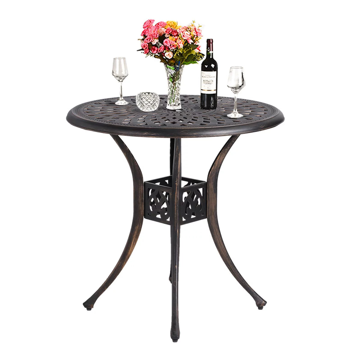 Cast Aluminum Round Dining Table with Umbrella Hole X7861