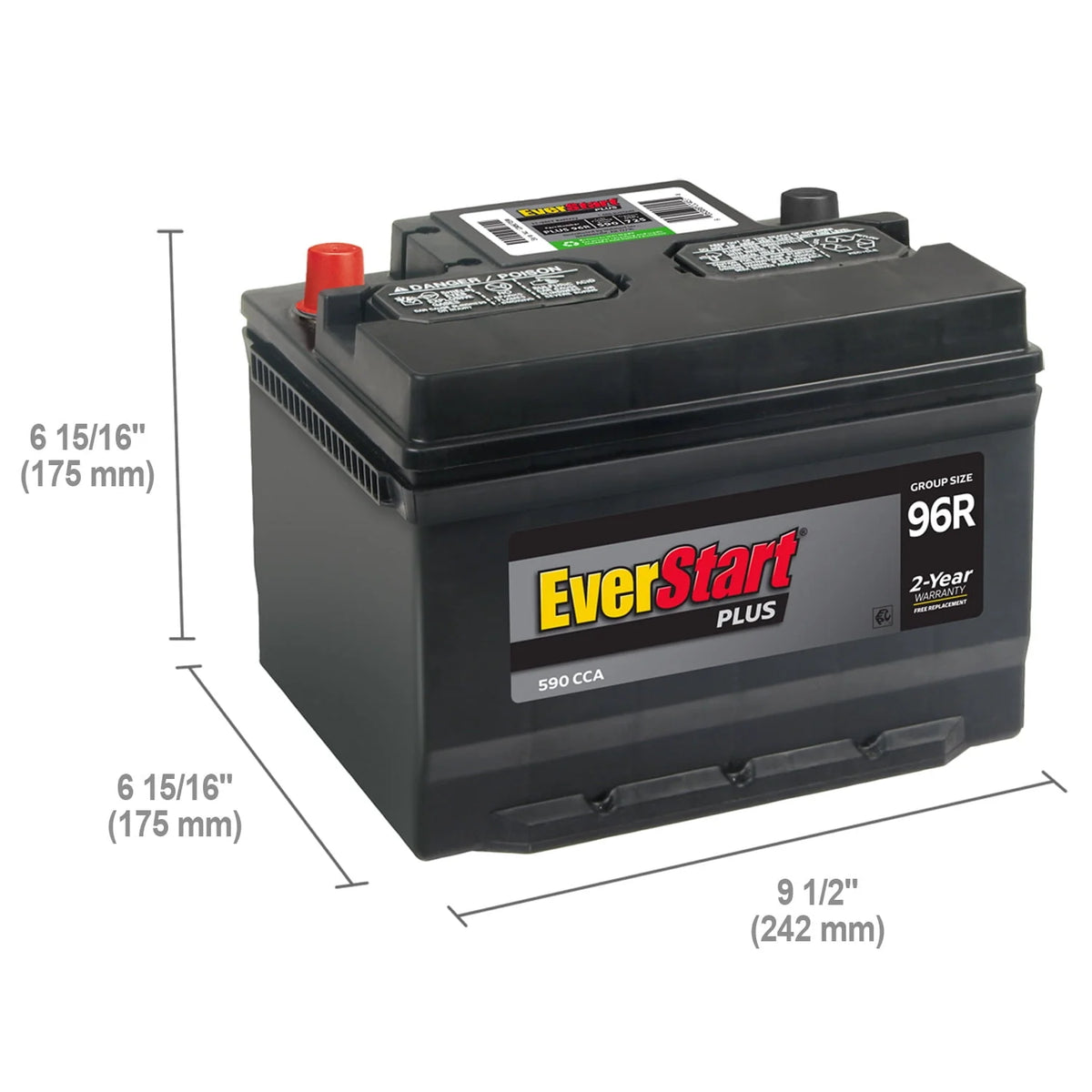 Lead Acid Automotive Battery Group Size 96R 12 Volt 590 CCA P329879
