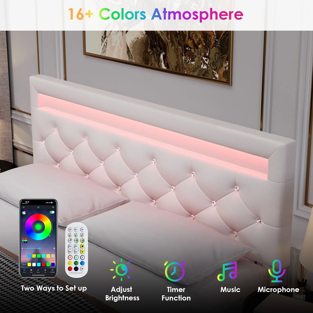 Full Size Black PU Upholstered Platform Bed Frame with LED S254