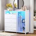 White 4 Drawer Dresser with Clothing Rack W142