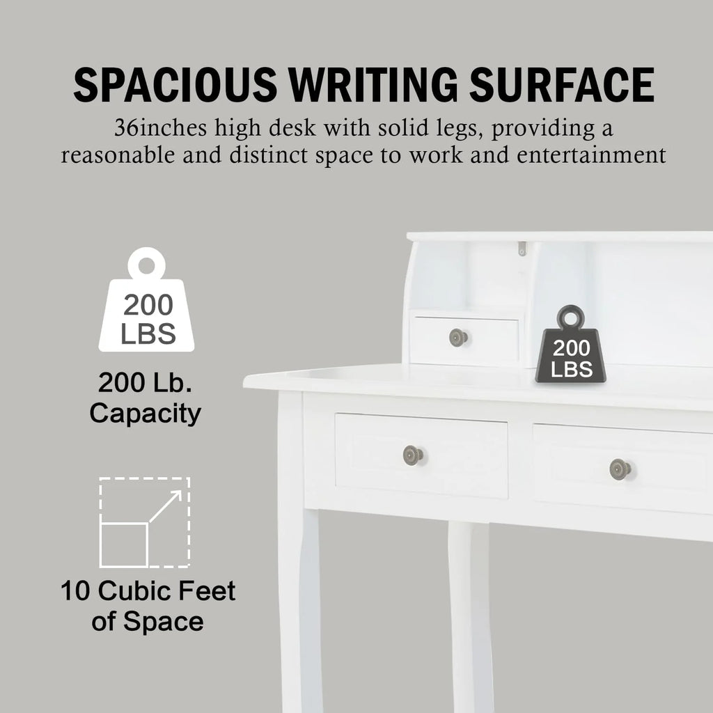 White 32 Inch Writing Desk with Storage Drawers P37343