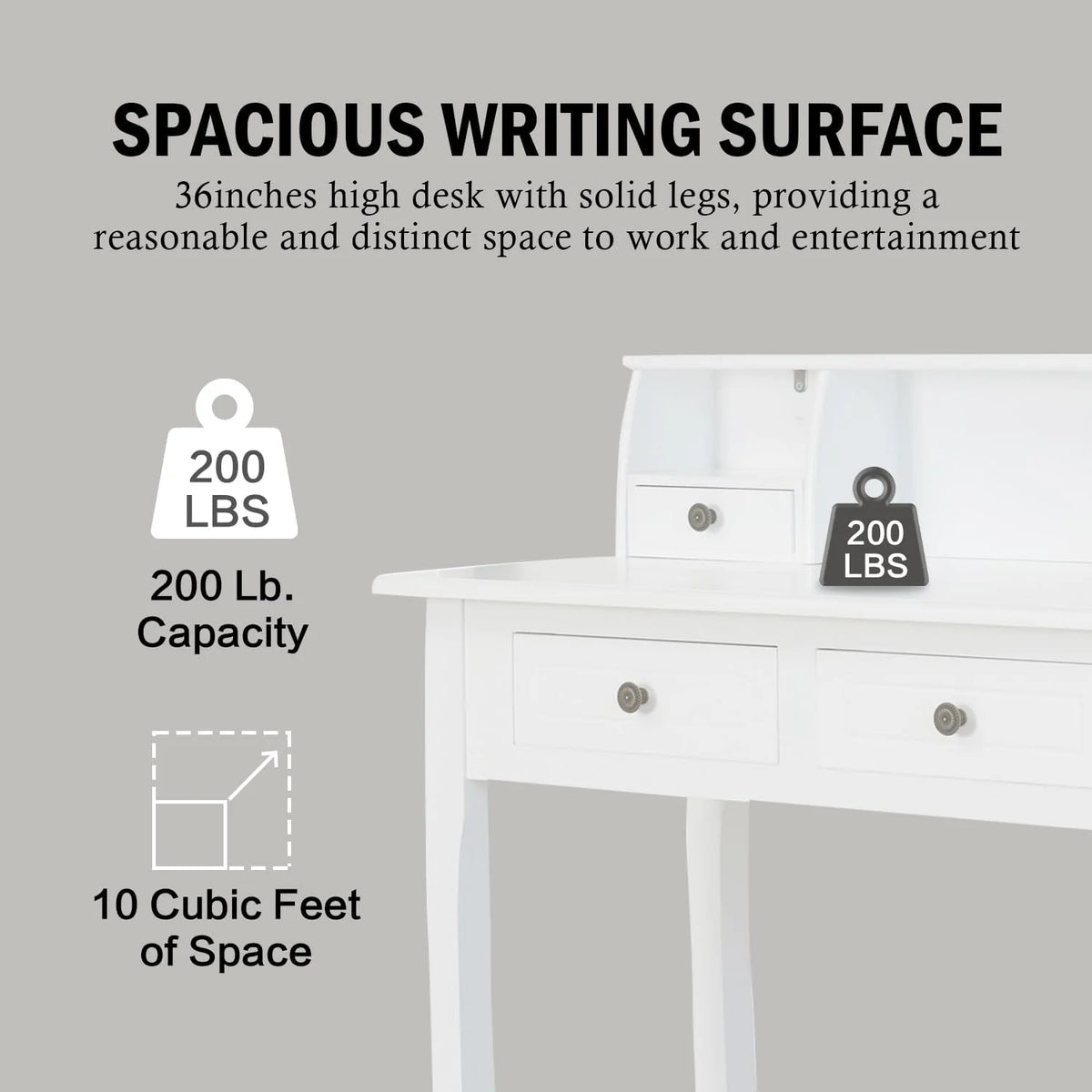White 32 Inch Writing Desk with Storage Drawers P37343