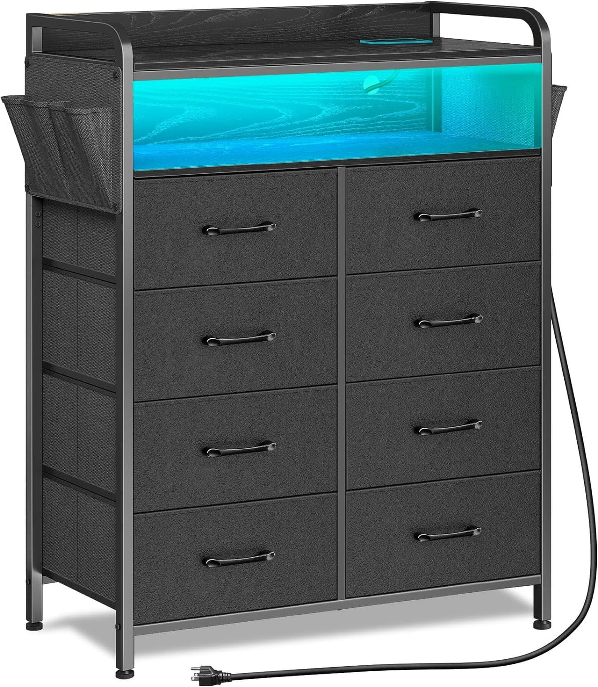 Black 8 Drawer Fabric Dresser with Wood Top K64677