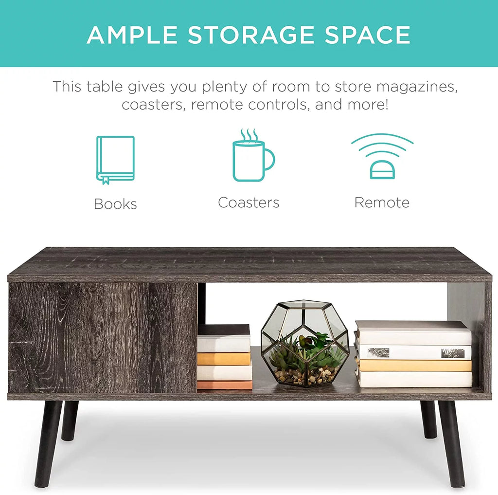 Mid-Century Modern Wooden Coffee Table with Open Storage Shelf B947
