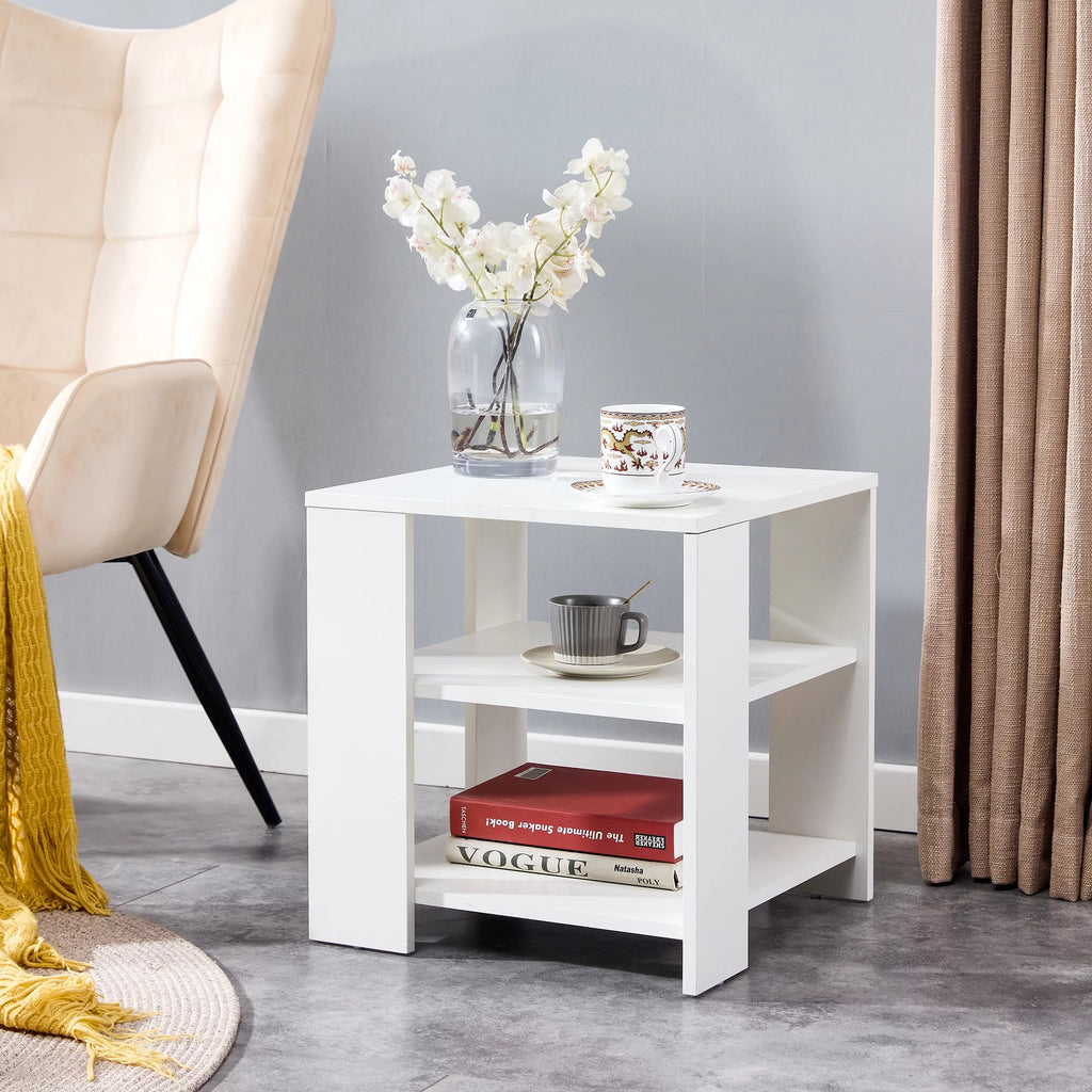 White 3 Tier Wood Square Nightstand S247