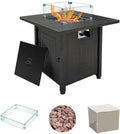 50000BTU Metal Propane Fire Pit Table with Glass Wind Guard and Lava Stone W478