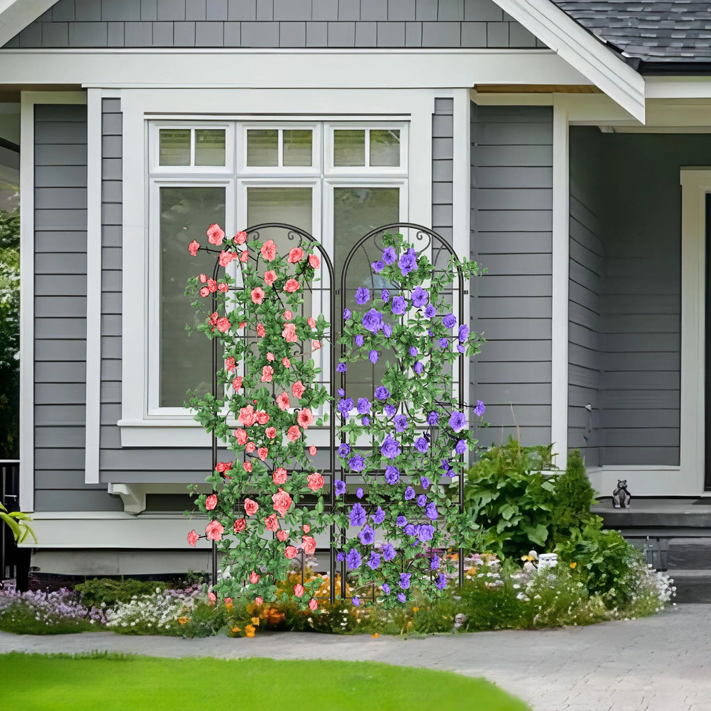 Black Metal Garden Arch Trellises 2 Pack S485651