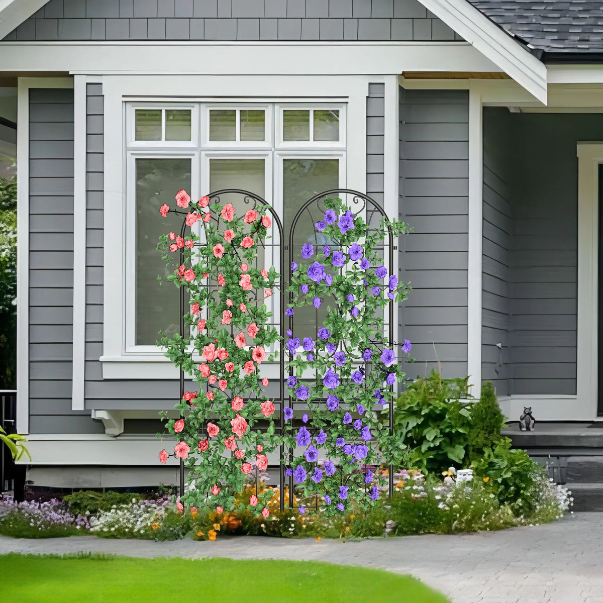 Black Metal Garden Arch Trellises 2 Pack S485651