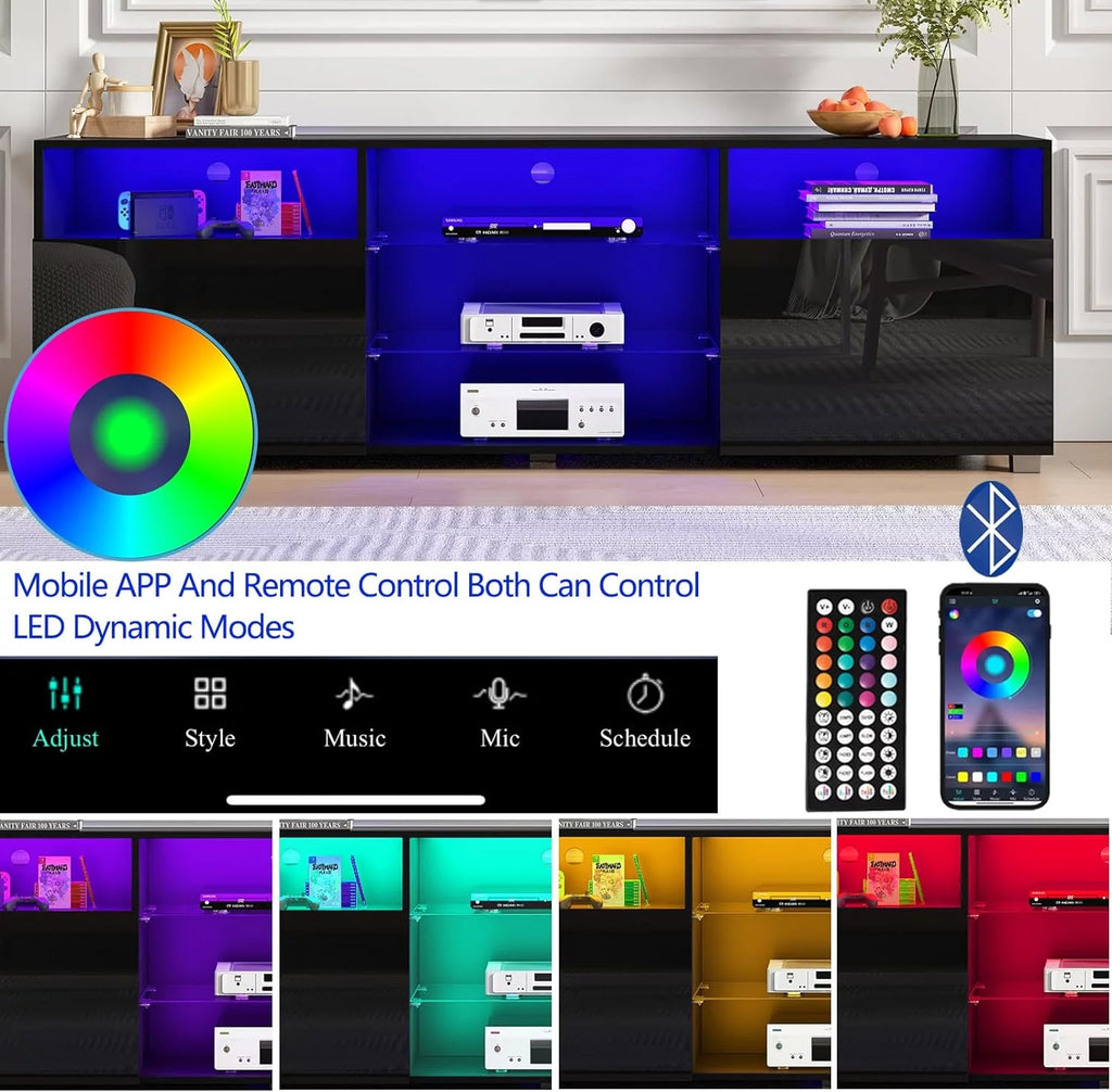 Black LED TV Stand with Glossy Cabinets W7795