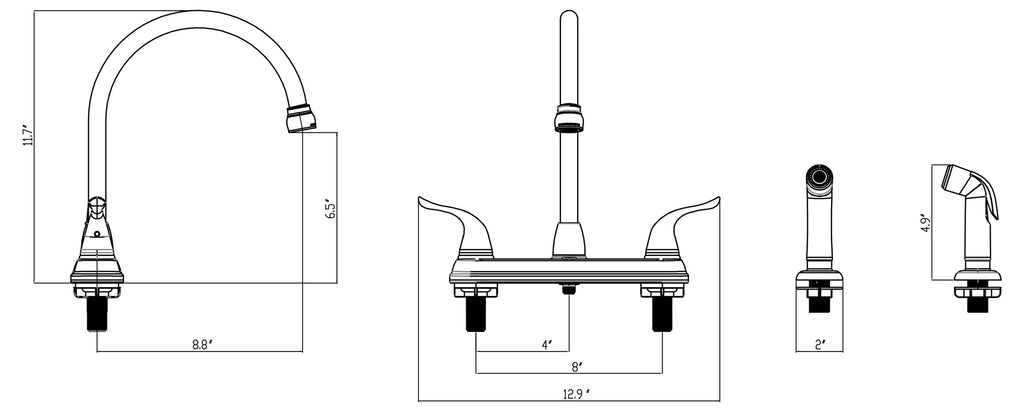 Hybrid Metal Deck Kitchen Sink Faucet with Side Spray M7778