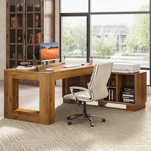 63" L Shaped Wooden Executive Desk with Storage C140